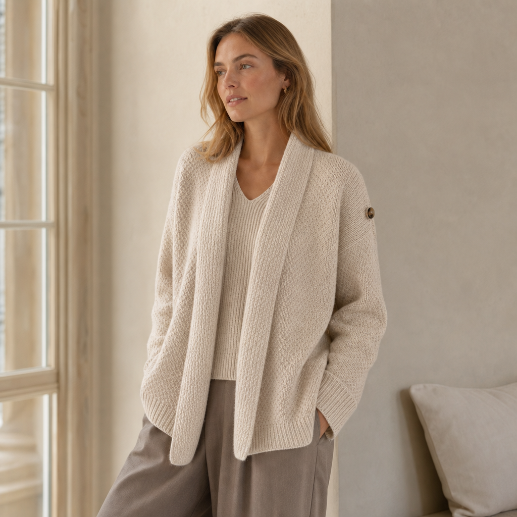 Versatile Wrap-Style Honeycomb Knit Jacket — brown