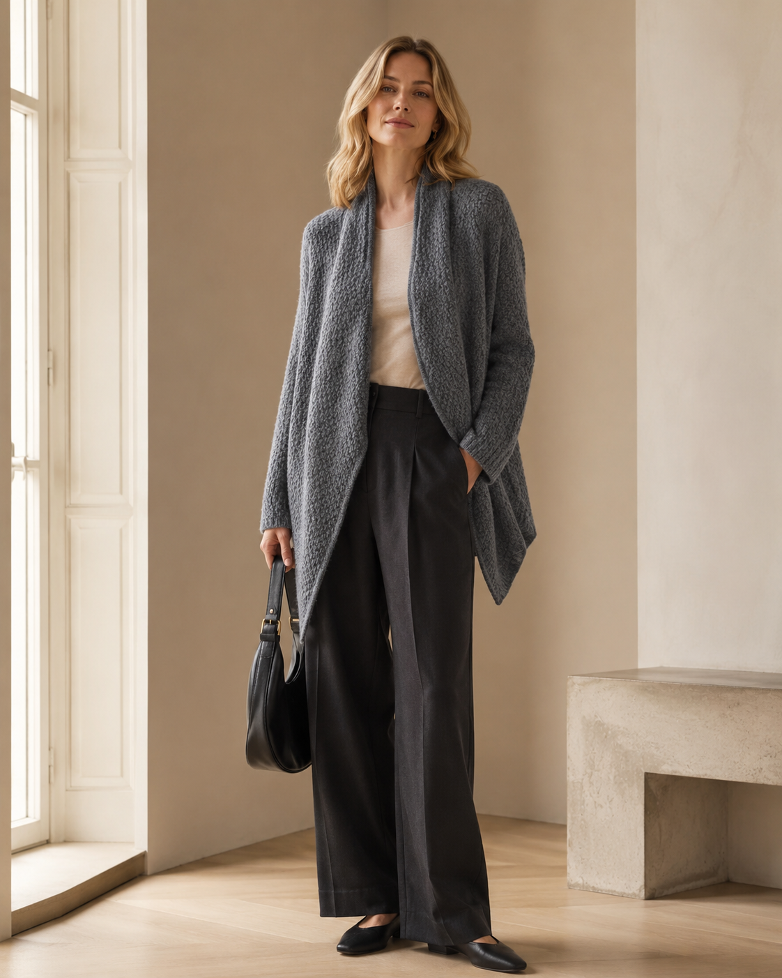 Versatile Wrap-Style Honeycomb Knit Jacket — gray