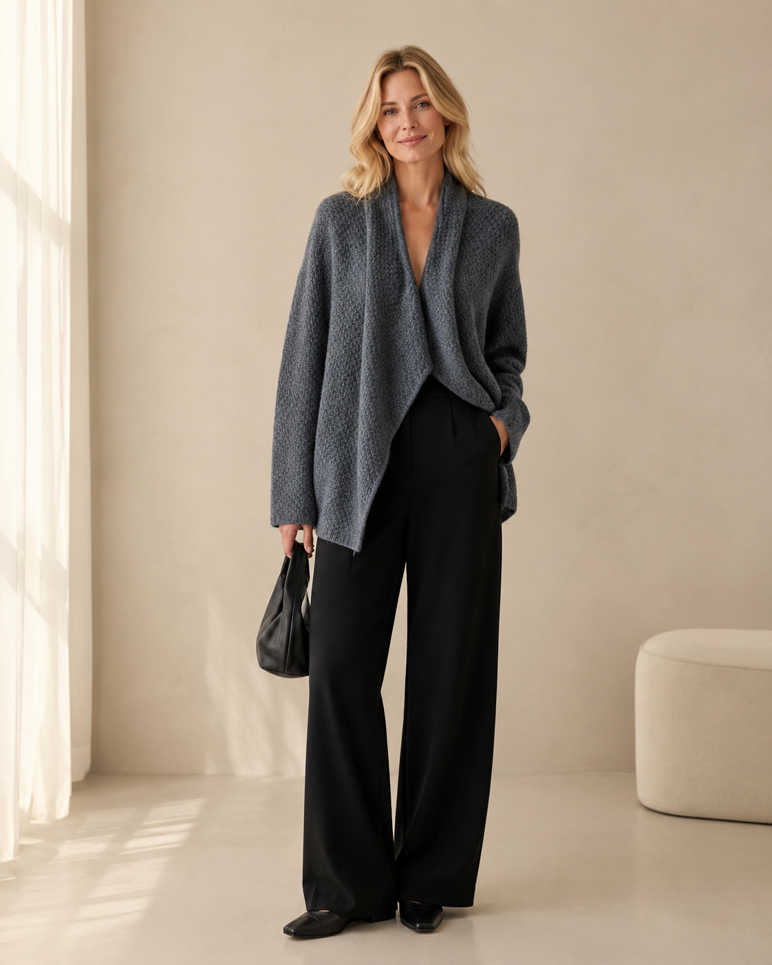 Versatile Wrap-Style Honeycomb Knit Jacket — gray
