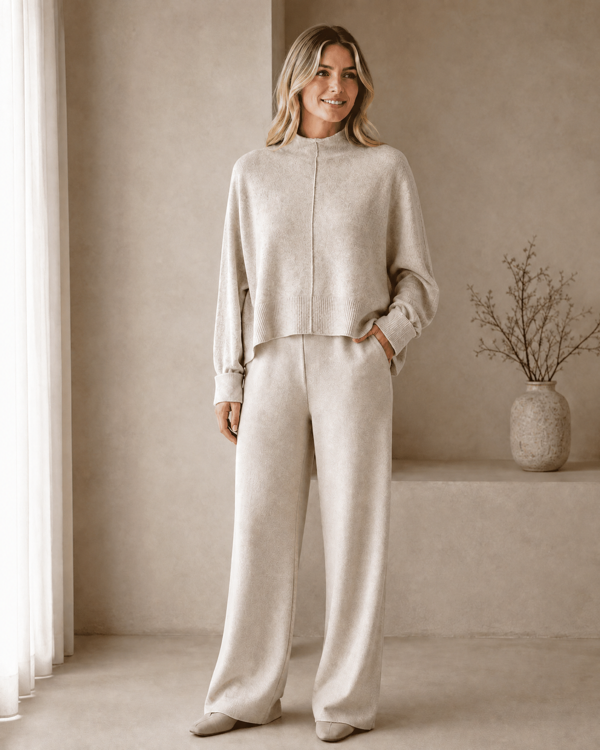 Center-Split Half-High-Neck Knit Sweater — dark heather gray