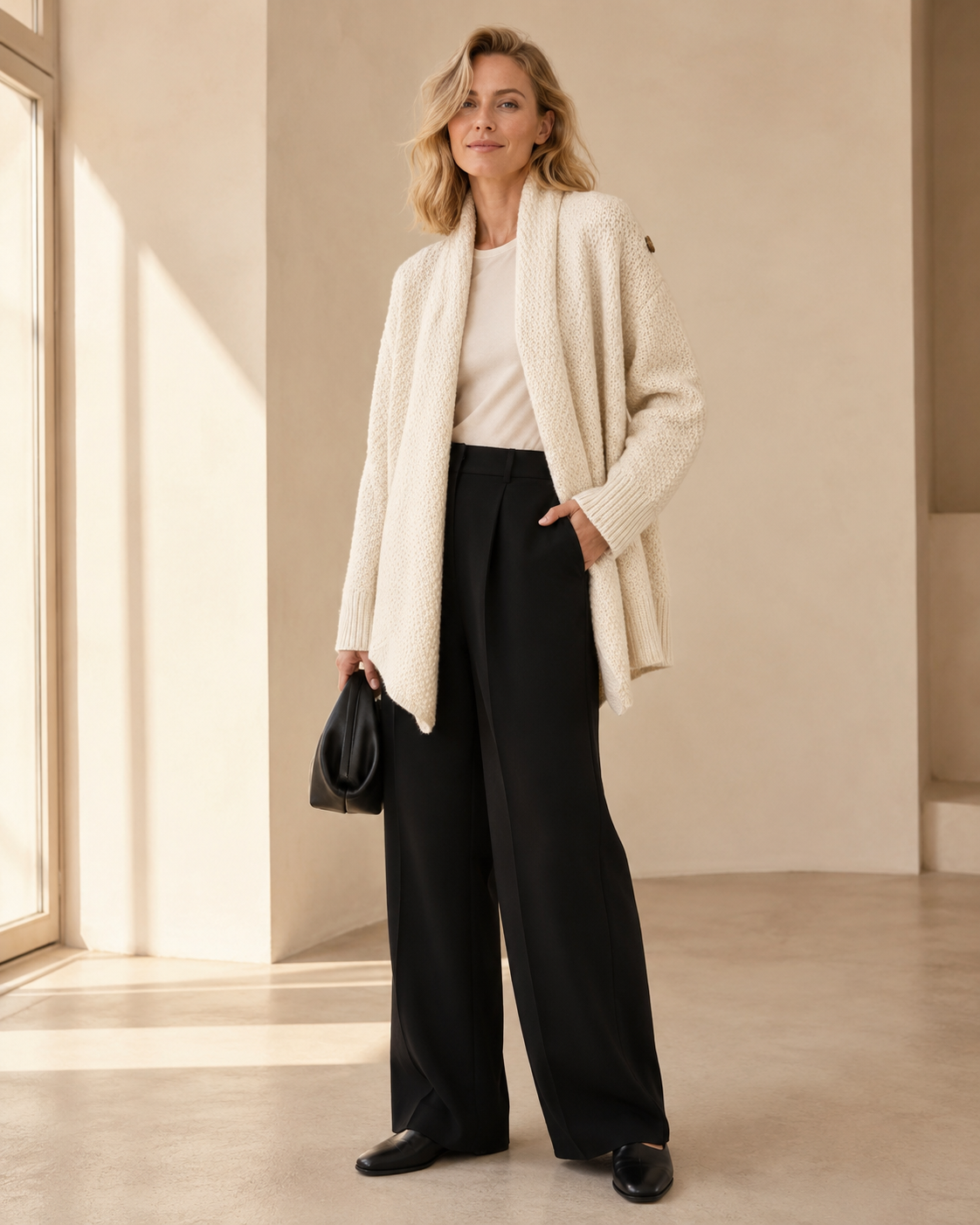 Versatile Wrap-Style Honeycomb Knit Jacket — oatmeal