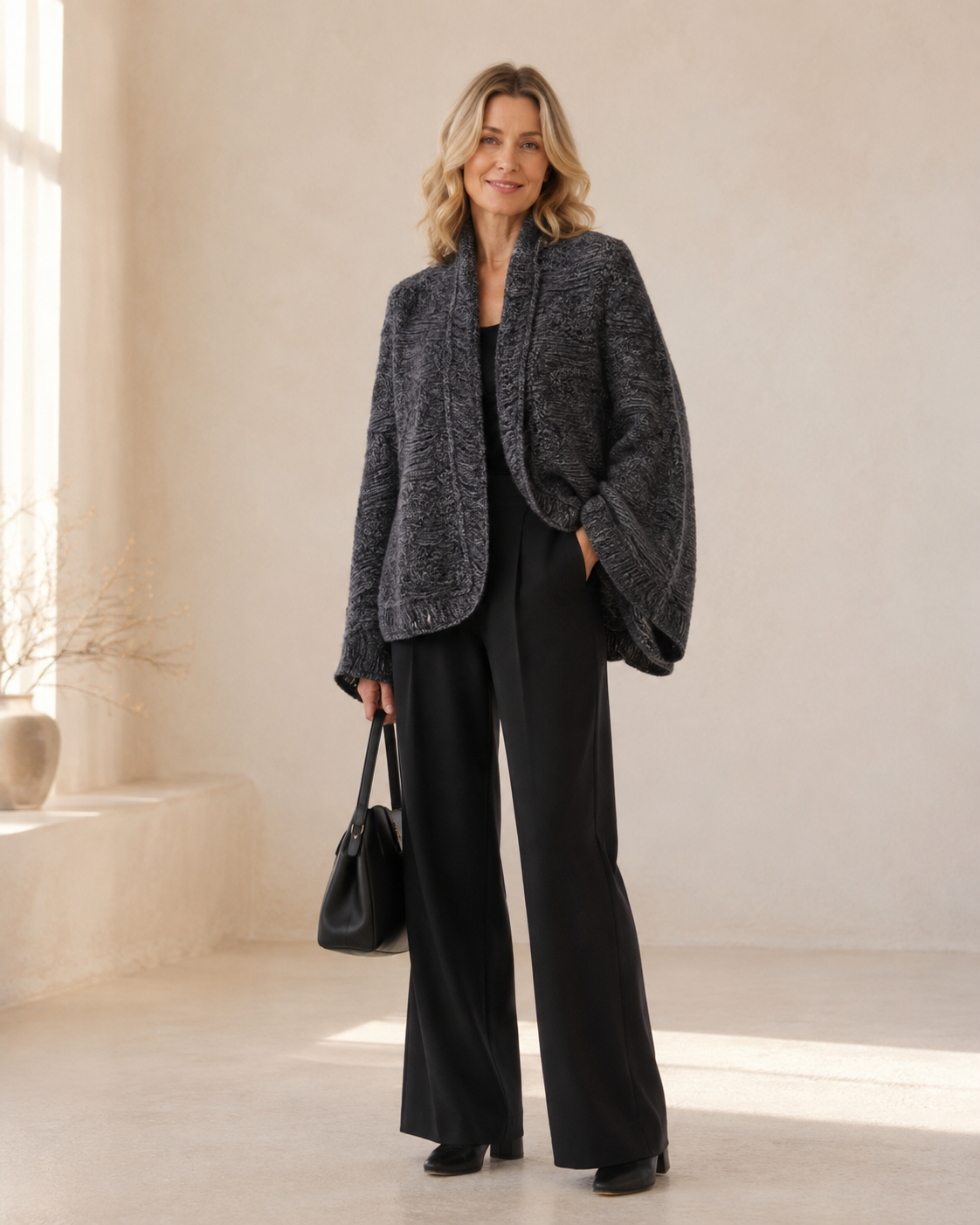 Embossed Pleat Jacquard Short Shawl — heather gray